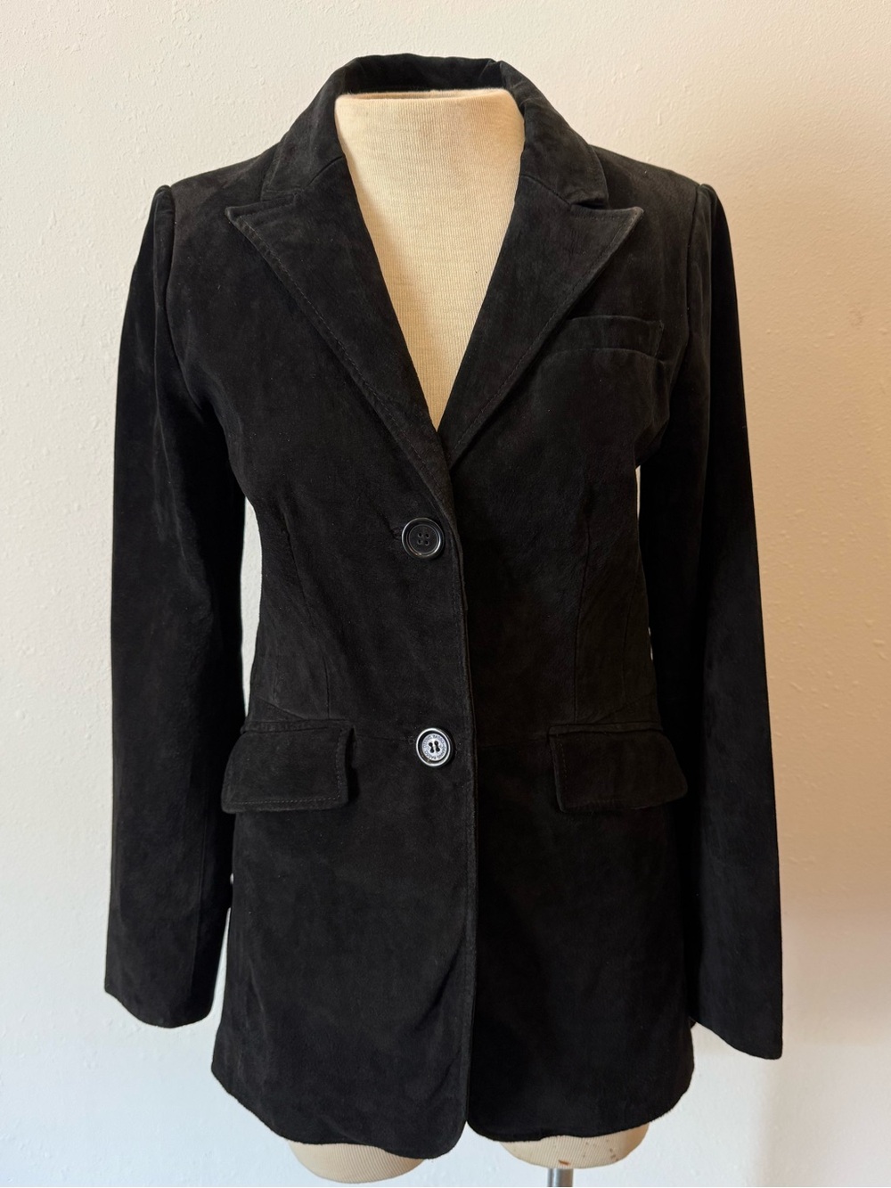 Vintage Dennis Basso Black Suede Leather Blazer Y2K 90s Minimalist XS/S